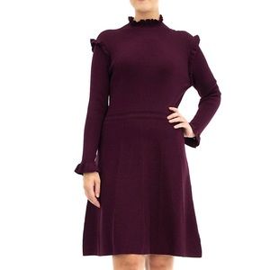 High ruffle neck ribbed knit dress Deep Wine size XL
